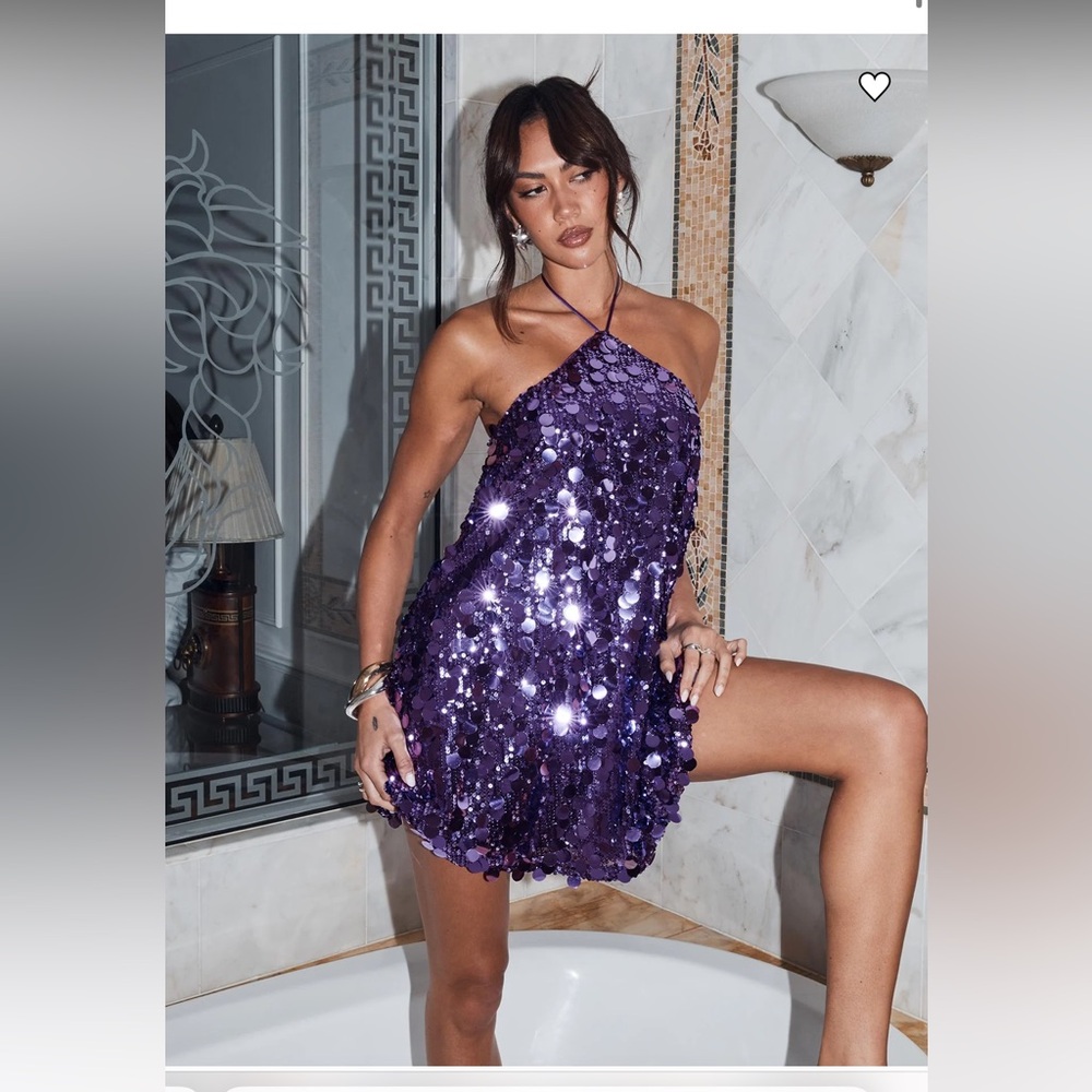 Princess Polly FLUORESCENTS HALTER MINI DRESS PURPLE